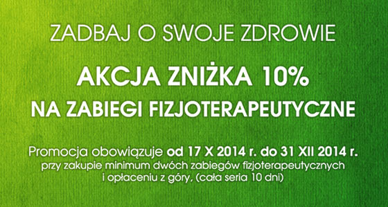 Akcja ZNIŻKA 10% na zabiegi fizjoterapeutyczne